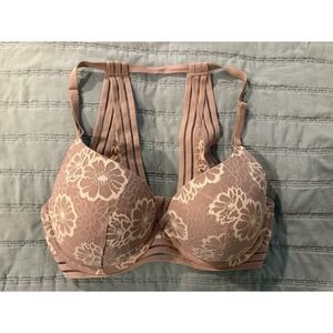 Victoria's Secret PINK Lace Lightly Lined Caged Racerback Bra Mauve 32DD